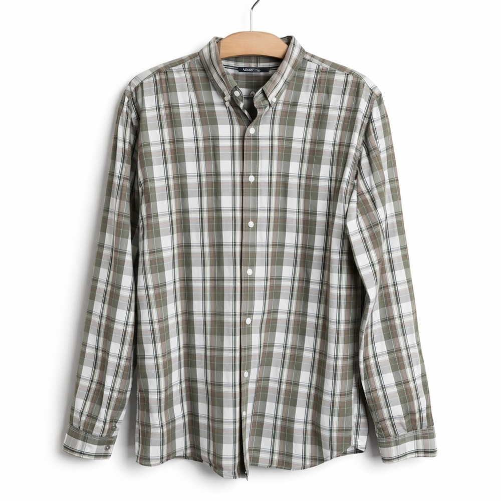 Eddie Bauer Plaid Button Down Shirt Classic Fit 2XLT Green Cotton Tall